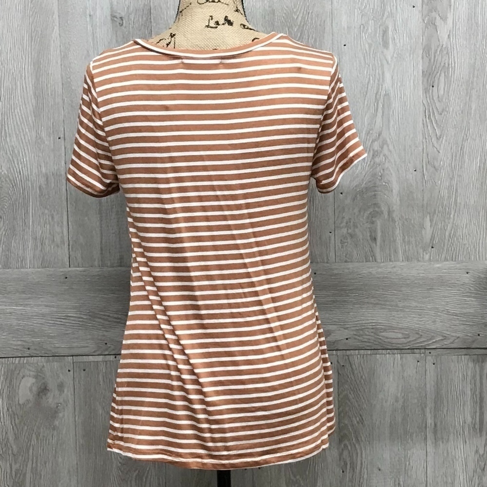 Round Neck Short Sleeve Orange Striped Tee BB785 - Picture 2 of 6